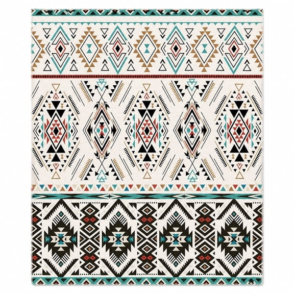 Southwestern Geometric Print Fleece Throw Blanket, Soft 280 Gsm Polyester, Western Farmhouse Decor for Couch, Sofa & Bed
