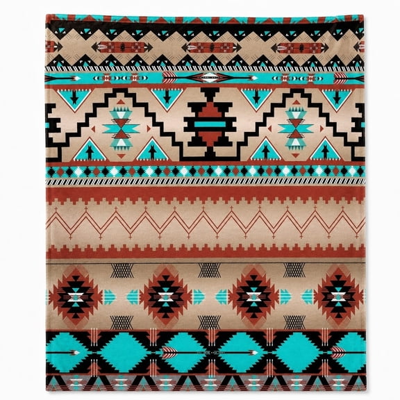 Southwestern Geometric Print Fleece Throw Blanket, Soft 280 Gsm Polyester, Western Farmhouse Decor for Couch, Sofa & Bed