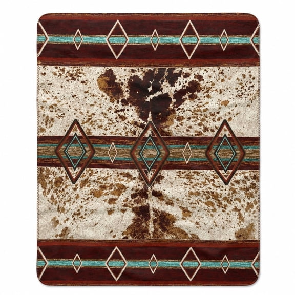 Southwestern Geometric Print Fleece Throw Blanket, Soft 280 Gsm Polyester, Western Farmhouse Decor for Couch, Sofa & Bed