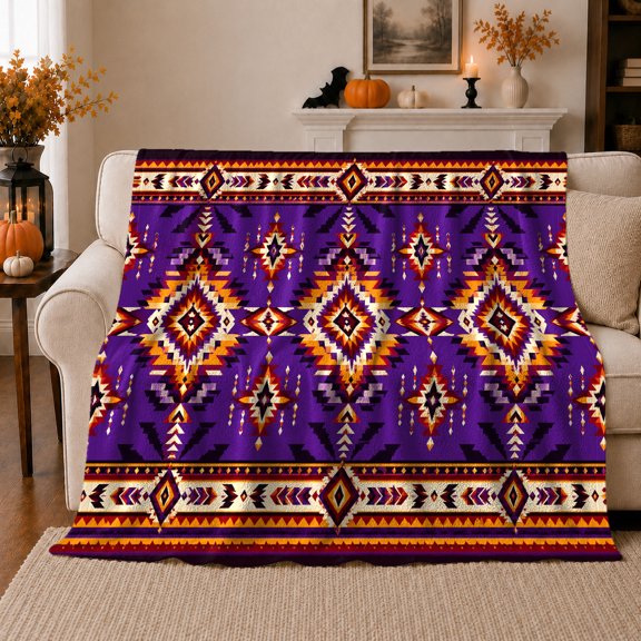 Southwestern Geometric Pumpkin Patch autumn celebration, Warm Flannel Blanket for Living Room and Reading Nook, Festive autumn celebration Scene, Art Lovers autumn celebration Gift