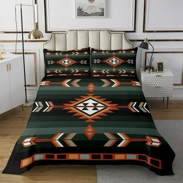 Southwestern Geometric Quilt Set Western Aztec Coverlet Set Boho Exotic Tribal Bedspread Set Twin Rustic Farmhouse Home Decor Bohemian American Bed Set 1 Pillow Case