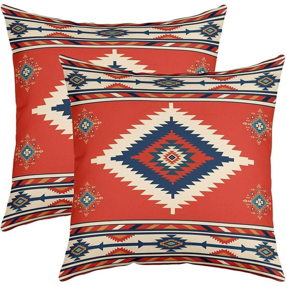 Southwestern Geometric Reversible Throw Pillow Covers 18 x 18-Inch Boho Orange Red Pillow Covers Home Decor for Indian Tribal Geometry Square Cushion Covers Set of 2 Retro Exotic Boho