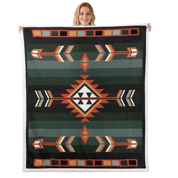 Southwestern Geometric Sherpa Blanket Western Aztec Fleece Blanket Boho Exotic Tribal Throw Blanket 30"X40" Rustic Farmhouse Home Decor Bohemian American Plush Bed Blanket