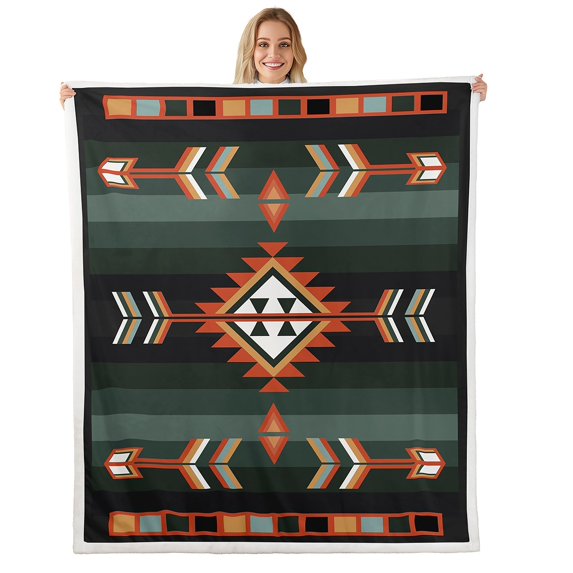 Southwestern Geometric Sherpa Blanket Western Aztec Fleece Blanket Boho Exotic Tribal Throw Blanket Queen 90"X90" Rustic Farmhouse Home Decor Bohemian American Plush Bed Blanket