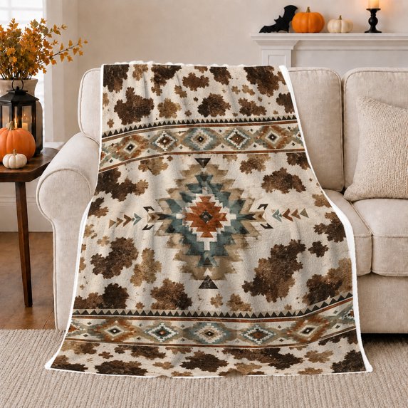 Southwestern Geometric Star Medallion Rustic, Cozy Friendship Quote Scene, Warm Flannel Blanket for Living Room and Reading Nook, Art Lovers Thanksgiving Gift, Artistic Home Decor