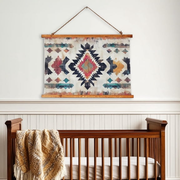 Southwestern Geometric Tapestry Boho Wall Hanging Vintage Textile Art Country Rustic Wall Decor Western Cowboy Style, Unframed Paper Print