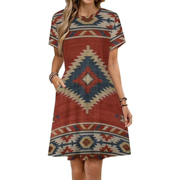 Southwestern Geometric Women's Dress Short Sleeve Summer Sundress Summer Women Clothes