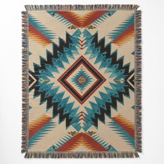 Southwestern Geometric Woven Cotton Throw Blanket with Fringe | 3 Sizes | Boho Home Decor Gift