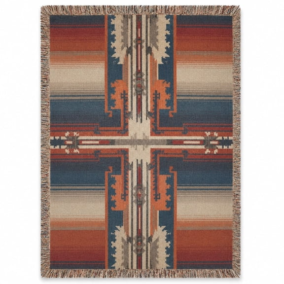 Southwestern Geometric Woven Cotton Throw Blanket with Fringe, 3 Sizes