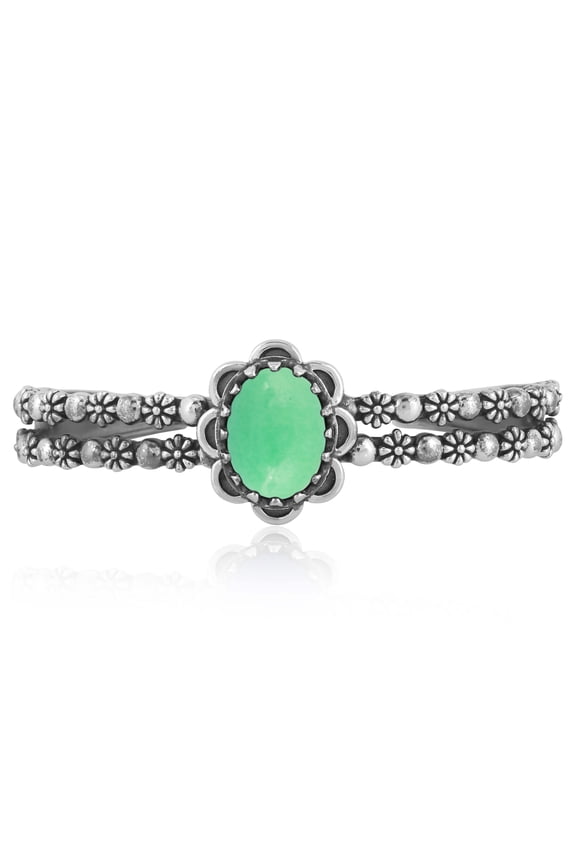 Sterling Silver Green Variscite Double Row Cuff Bracelet, Sizes Small to Large