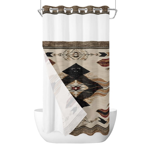 Southwestern No Hook Shower Curtain with Snap in Liner, Rustic Native American Aztec Bohemian Waterproof Shower Curtains with See Through Top Window Liner for Bathroom, 36x78 Inches