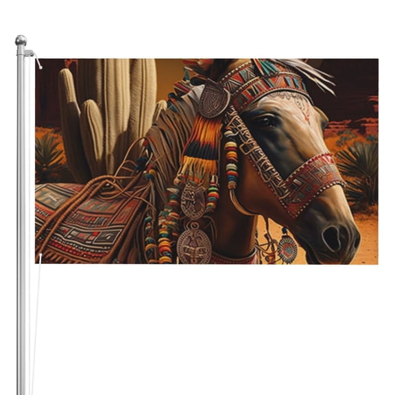 Southwestern Horse Ethnic Native Double Sided Flag 3x5FT Reversible Garden Flag Outdoor Decor for House, Porch, Lawn, Yard, Indoor Wall, Party Decoration
