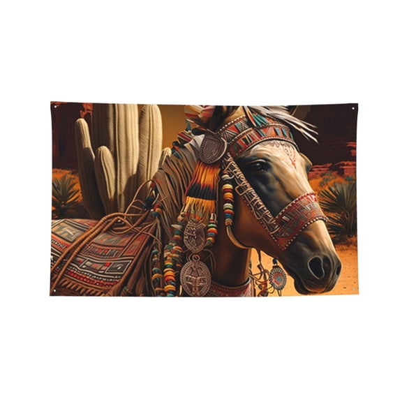 Southwestern Horse Ethnic Native Four Hole Decorated Banner Flag for Garden Yard Home Decoration Indoor Outdoor 3x5 Ft