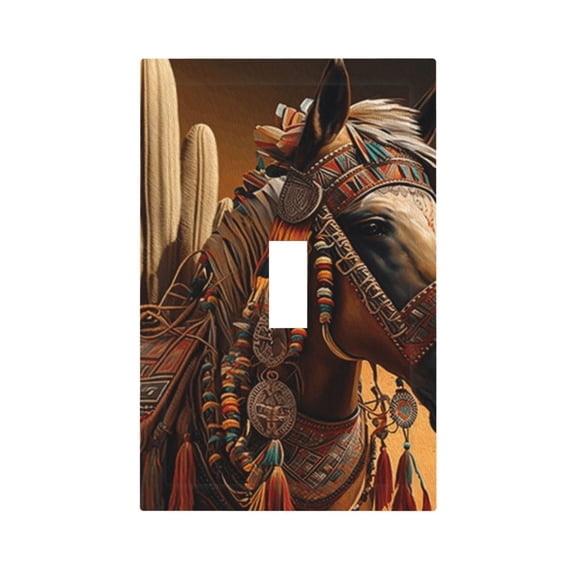 Southwestern Horse Ethnic Native Light Switch Cover Decorator Single Toggle Wall Plate 1-Gang Receptacle Outlet Decor