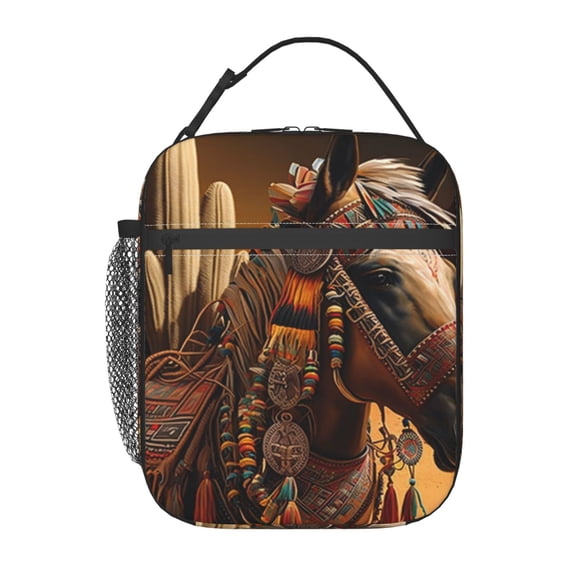 Southwestern Horse Ethnic Native Lunch Box Bag Insulated Lunchbox Reusable Tote Thermal Cooler Portable for Women Men
