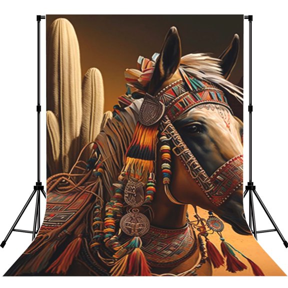 Southwestern Horse Ethnic Native Photography Backdrop 5x7Ft Background for Photo Studio Video Recording Birthday Party Wedding Home Decor