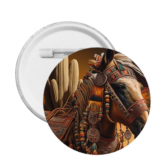 Southwestern Horse Ethnic Native Round Button Pin Badge 5PCS Pinback Buttons Lapel Pin for Jacket, Backpack, Hat, Party Favor, Gift