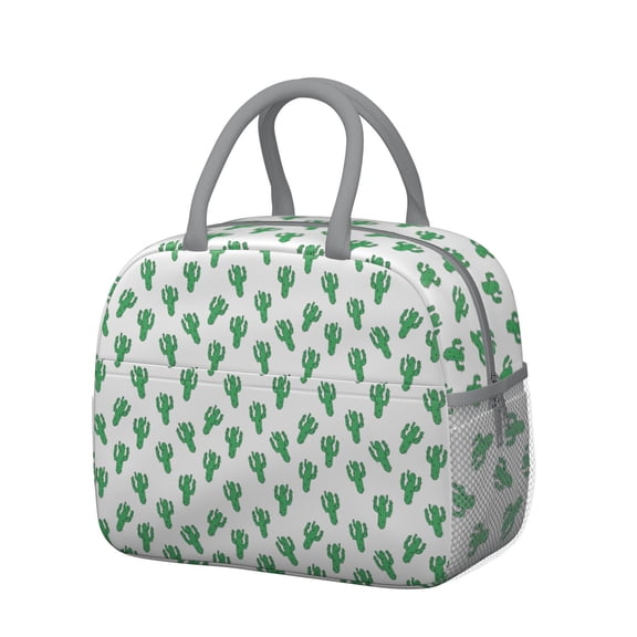 Southwestern Insulated Lunch Box - Splash-Proof & Easy Clean, Retro Cactus Print with Metal Zipper, Versatile Thermal Bag for Commuters