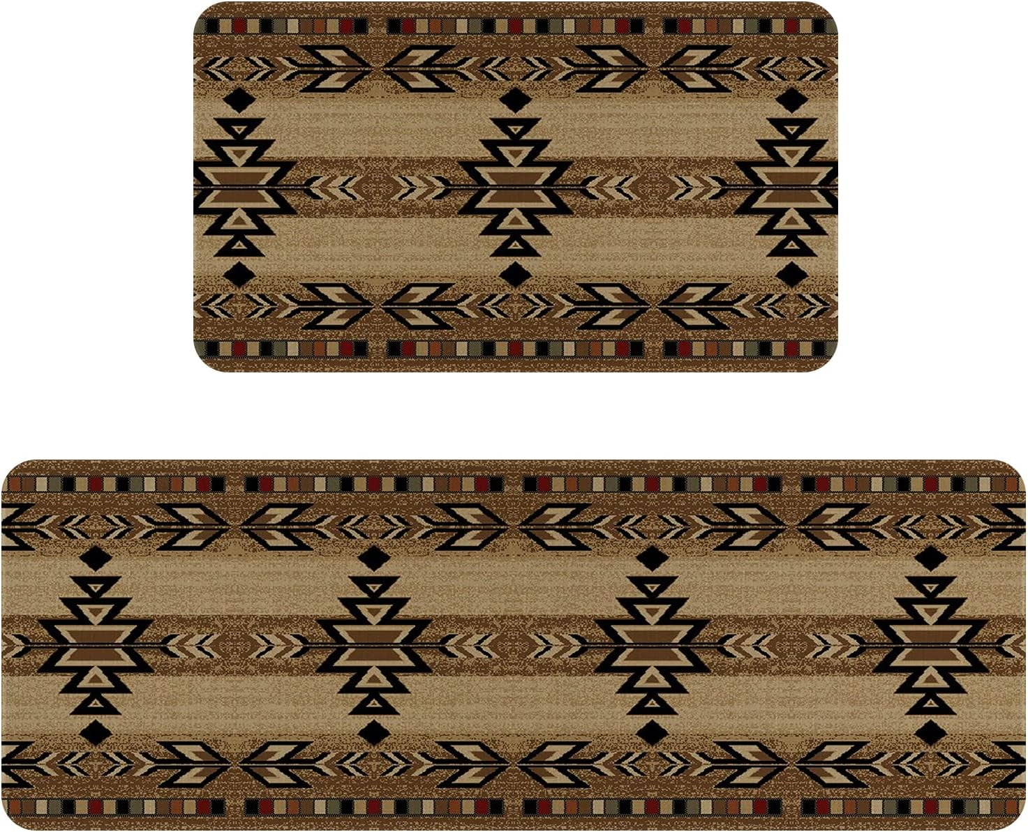 Southwestern Kitchen Rugs and Mats Set of 2,Farmhouse Boho Style Rustic