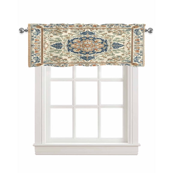 Southwestern Kitchen Valances for Windows Farmhouse Linen Window Valance Curtain for Living Room Window Treatment Heritage Antique Boho-Chic Country Valance Rod Pocket Topper Drape, 42 x 18 Inch