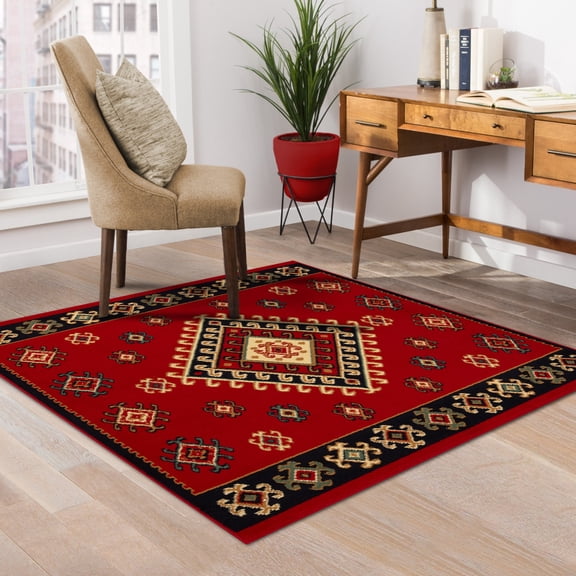 Southwestern Medallion Ultra-Soft Indoor Area Rug or Runner, 5' x 5', Red by Blue Nile Mills