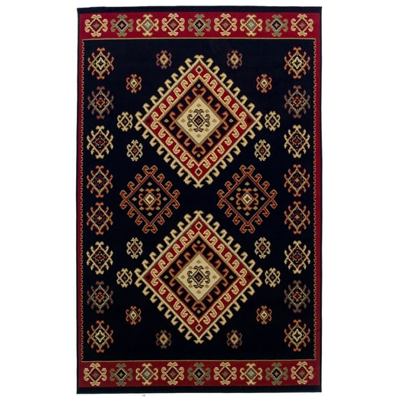 Southwestern Medallion Ultra-Soft Indoor Area Rug or Runner, 8' x 10', Black by Blue Nile Mills