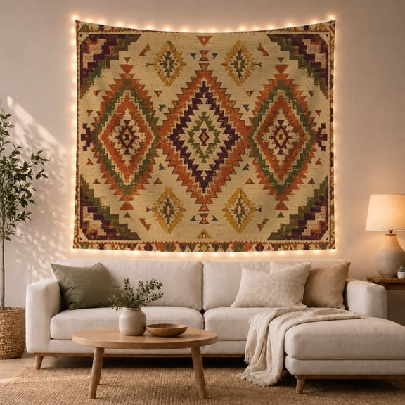 Southwestern Motifs on Distressed Cream, Nostalgic Rustic Style for Western Decor Fans, Pattern Wall Decor Housewarming Gift, Tapestry Wall Hanging for Bedroom and Living Room