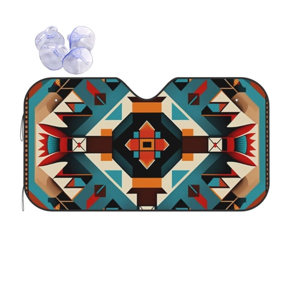 Southwestern Native American Geometric Reflective Car Windshield Sunshade, UV Ray Reflector Sun Visor Universal Fit for SUVs, Trucks, Sedans,S