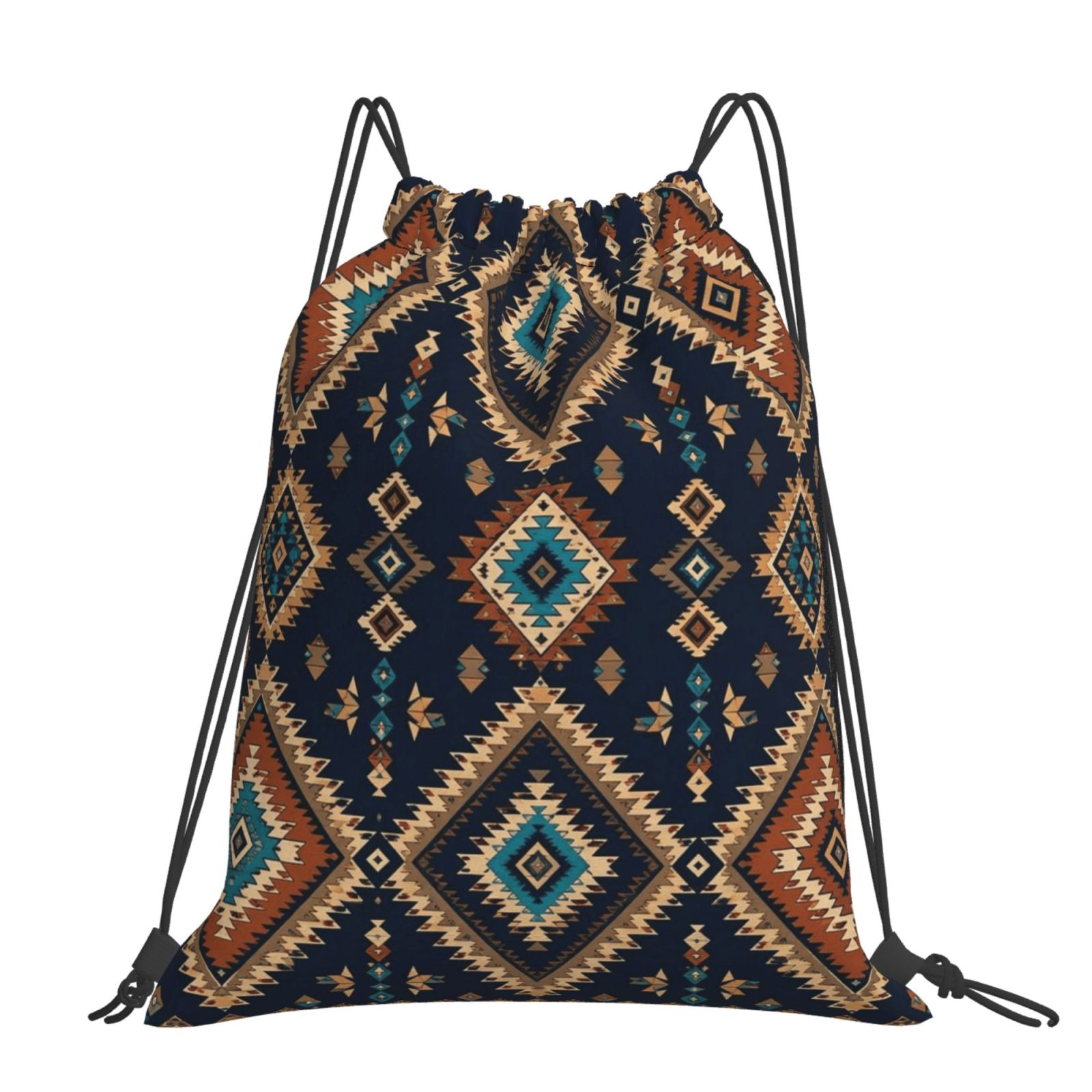 Mochila grande con cordón, diseño tribal azul marino del suroeste, bolsa cinch casual para deportes, senderismo, viaje y gimnasio