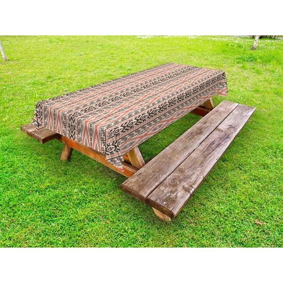 Southwestern Outdoor Tablecloth, Traditional Vertical Borders Inspired by Primitive Art Ikat Style Ancient, Decorative Washable Fabric Picnic Table Cloth, 58 X 84 Inches,Multicolor, by Ambesonne
