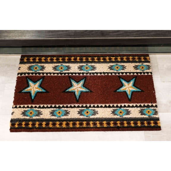 Southwestern Patterns Western Stars Coir Coconut Fiber Floor Mat Doormat 29"X17"