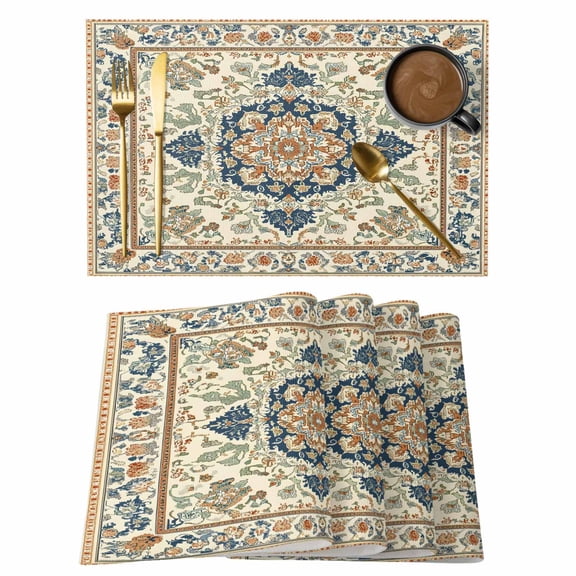 Southwestern Placemats Set of 4 Heritage Antique Boho-Chic Country Place Mats Indoor Wipeable Table Mats Washable Cloth Dining Table Placemats for Kitchen Holiday Party Home Decor 13x19 Inch