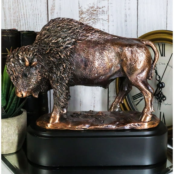 Southwestern Plains Grazing American Bison Buffalo Figurine With Trophy base
