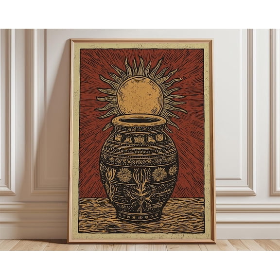 Southwestern Pottery Sun Symbol Wall Art Print, Unframed Paper Poster 16x20in