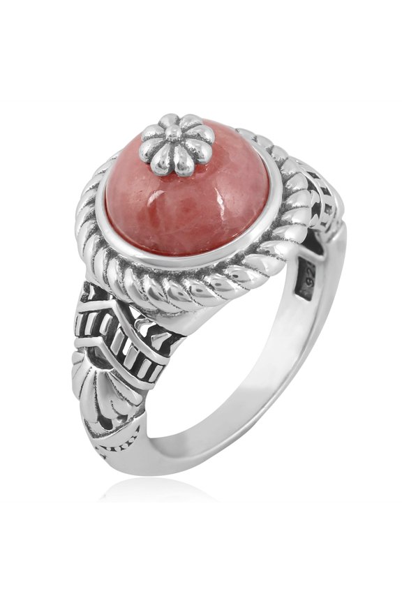 Southwestern Red Wildflower Ring-Crafted from Sterling Silver with Rhodochrosite Gemstone, Sizes 5- 10