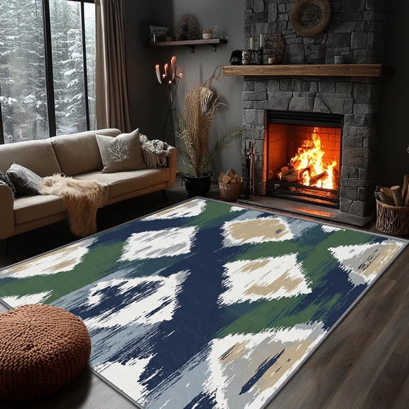 Southwestern Rugs Geometric Rug, Southwest Tribal Tie-Dyed Area Rug, Ethnic Diamond Rustic Carpet, Washable Non Slip Soft Rugs, Geometric Home Decor-5' x 8'