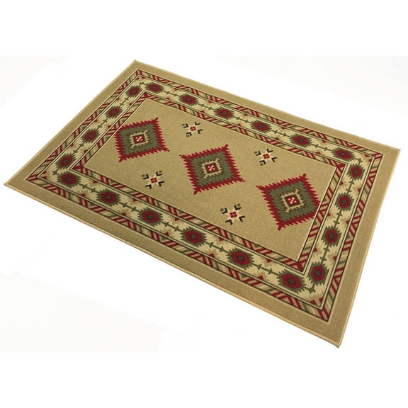Southwestern Runner and Area Rug Printed Slip Skid Resistant Rubber Back 3 Color Options (Beige, 4'11" x 6'7")