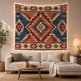 thumbnail image 1 of Southwestern Rust Stepped Medallion on Blue Field, Warm Rustic Style for Western Decor Fans, Geometric Wall Art, Housewarming Gift, Tapestry Wall Hanging for Cabin and Dorm, 1 of 7
