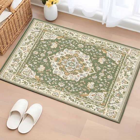 Southwestern Sage Green Bathroom Rug Washable 2x3 Entryway Rug Non Slip Tribal Antique Boho-Chic Heritage Front Door Mat Low Pile Indoor Doormat Throw Floor Carpet for Kitchen Bedroom Entrance
