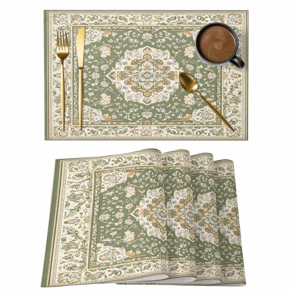 Southwestern Sage Green Placemats Set of 4 Tribal Antique Boho-Chic Heritage Place Mats Indoor Wipeable Table Mats Washable Dining Table Placemats for Kitchen Holiday Party Home Decor 13x19 Inch