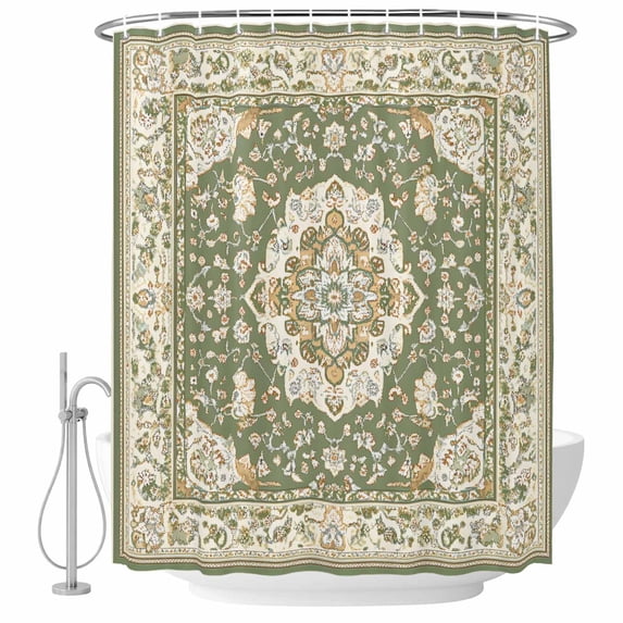 Southwestern Sage Green Shower Curtain Set - Extra Long 72" x 96" Washable Bathtub Curtain with 12 Hooks, Tribal Antique Boho-Chic Heritage Waterproof Fabric Stall Shower Curtains for Bathroom Décor