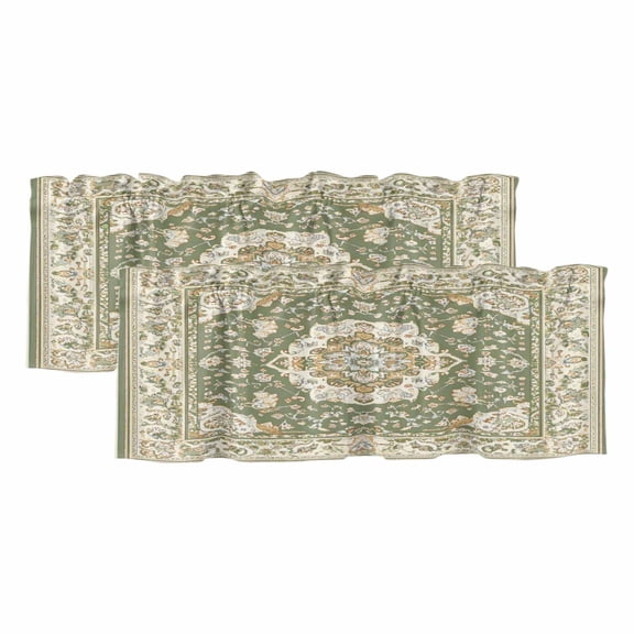 Southwestern Sage Green Valances for Windows, Decorative Rod Pocket Window Valance Curtains, Tribal Antique Boho-Chic Heritage Short Curtain Drapes for Kitchen/Living Room, 2 Panels, 42" W x 18" L