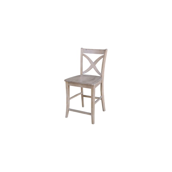 Southwestern Sanctuary 24-In Seat Height Solid Wood Counter Stool in Washed Gray Taupe with Box Seat - 40.75-In High, 28.5 lb
