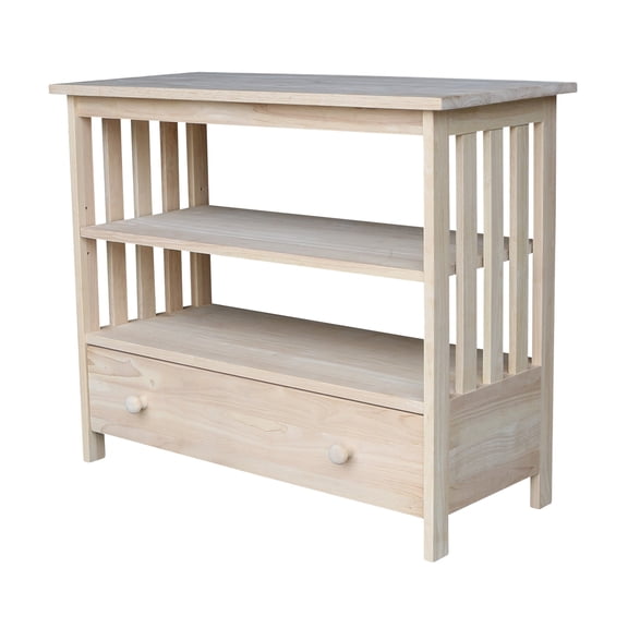 Southwestern Sanctuary 36" Solid Hardwood Entertainment TV Stand In Unfinished Wood With Drawer, Open Shelf And Interior Storage, 16"D x 30"H Compact Unit