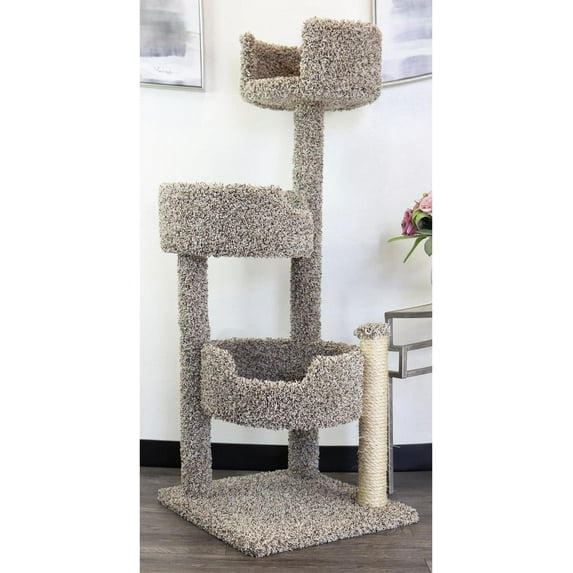 Southwestern Sanctuary Multi-Level Cat Cat Climbing Tower Cat Tree, Solid Wood and Carpet Construction, Modern Cat Tree with Scratch Post and Sturdy Base Speckled/26 L x 25" W x 49" H