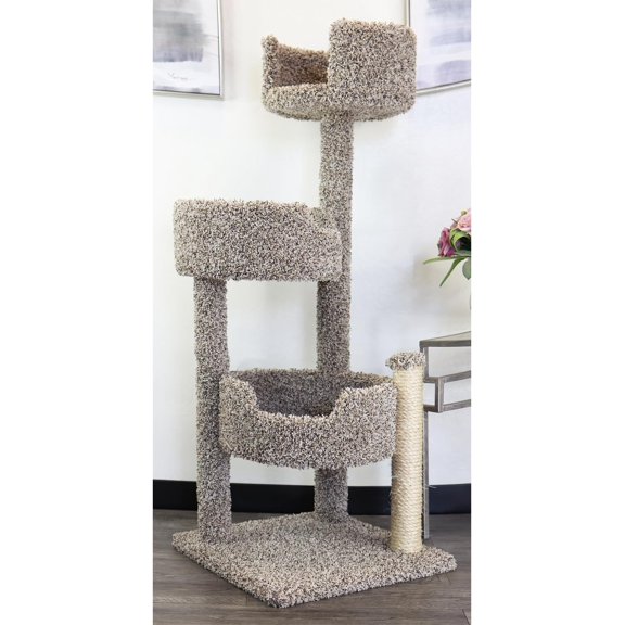 Southwestern Sanctuary Multi-Level Cat Cat Climbing Tower Cat Tree, Solid Wood and Carpet Construction, Modern Cat Tree with Scratch Post and Sturdy Base Speckled/26 L x 25" W x 49" H