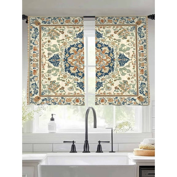 Southwestern Sheer Curtains for Living Room Bedroom Heritage Antique Boho-Chic Country Sheer Curtains 45 Inch Long 2 Panels Set Light Filtering Curtain Window Treatments Drapes for Dining Room