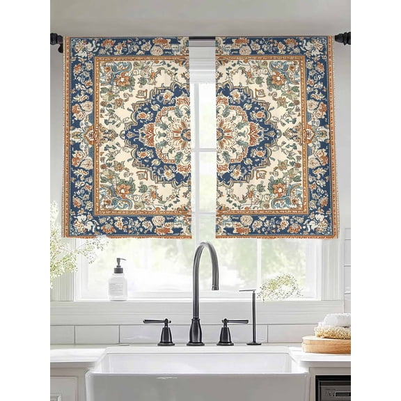 Southwestern Sheer Curtains for Living Room Bedroom Heritage Antique Boho Country Rustic Sheer Curtains 45 Inch Long 2 Panels Set Light Filtering Curtain Window Treatments Drapes for Dining Room