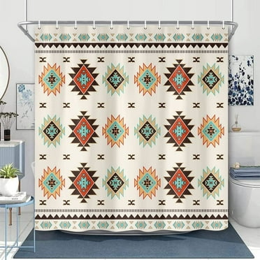 Southwestern Shower Curtain for Bathroom Decor, Southwest American Pattern Boho Fabric Shower Curtains Set, Western Aztec Geometric Shower Curtains with Hooks,Beige, 72X72in
