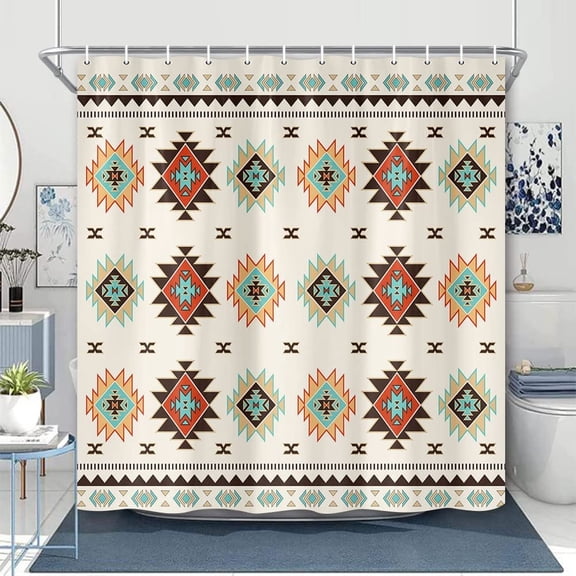 Southwestern Shower Curtain for Bathroom Decor, Southwest American Pattern Boho Fabric Shower Curtains Set, Western Aztec Geometric Shower Curtains with Hooks,Beige, 60X70in
